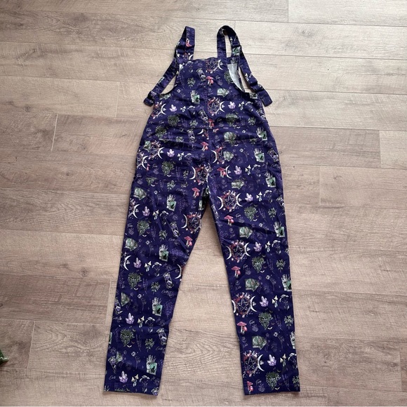 Jambats Elemental Mystical Purple Overalls with Moon, Crystals, Mushroom Print - Picture 6 of 12